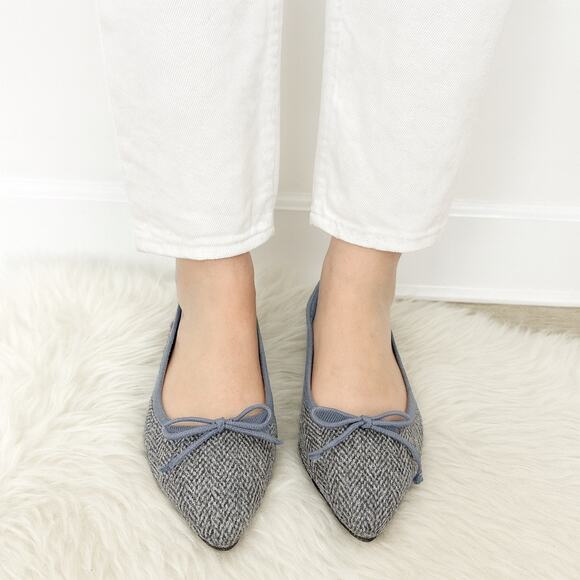 Corso Como Size 6.5M Gray Womens Herringbone Bow Slip On Pointed Toe Ballet Flat - Picture 1 of 13